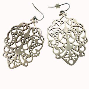 Premier Designs Darcy Matte Silver-Tone Filigree Fishhook Dangle Drop Earrings